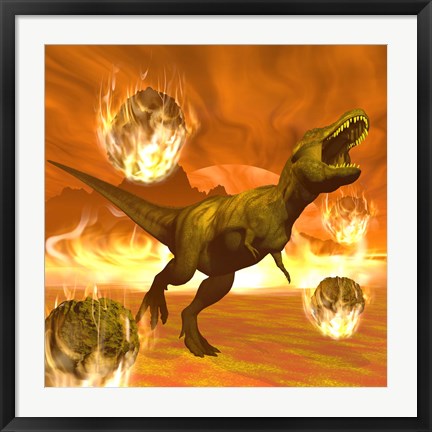 Framed Tyrannosaurus Rex struggles to escape from a meteorite crash Print