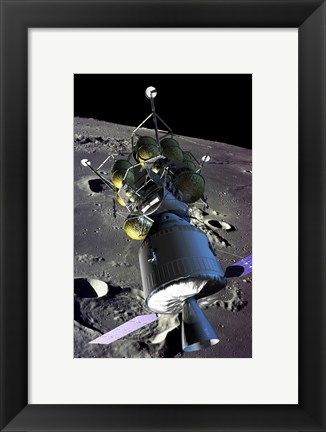 Framed Spaceship orbiting the moon Print