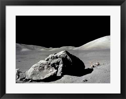 Framed Astronaut standing near a rock on the moon, Apollo 17 Print