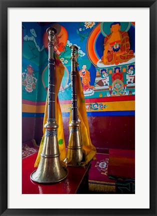 Framed Ceremonial horns at Shey Palace, Ledakh, India Print