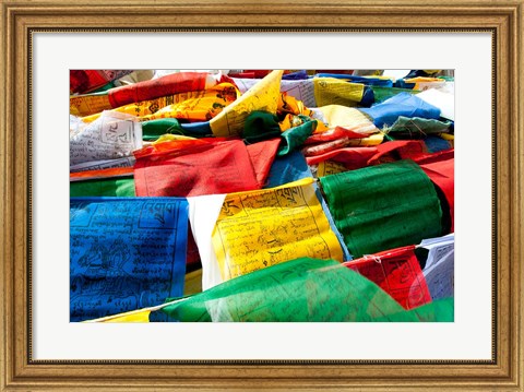 Framed Prayer flags, Namshangla Pass, Ladakh, India Print