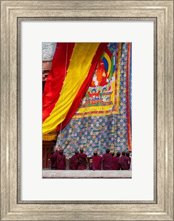 Framed Monks raising a thangka during the Hemis Festival, Ledakh, India Print