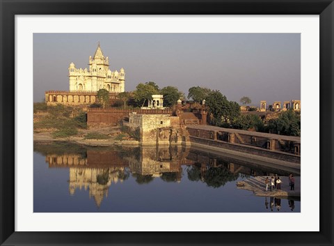 Framed Temple Reflection and Locals, Rajasthan, India Print
