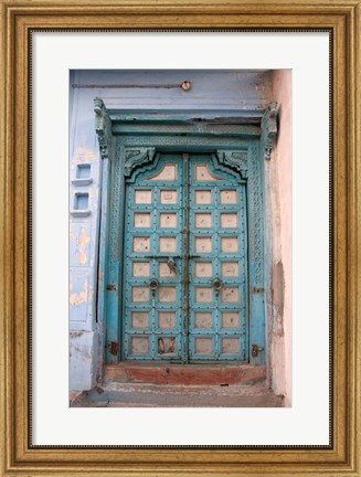 Framed Blue-painted door, Jojawar, Rajasthan, India Print