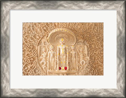 Framed Carving on the wall, Jain Temple, Ranakpur, Rajasthan, India. Print