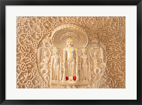 Framed Carving on the wall, Jain Temple, Ranakpur, Rajasthan, India. Print