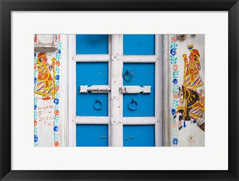 Framed House painted blue, Udaipur, Rajasthan, India Print