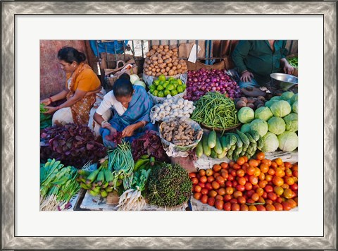 Framed Selling fruit in local market, Goa, India Print