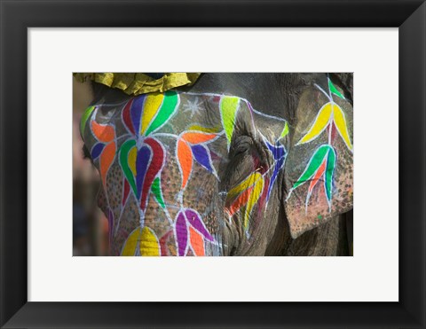 Framed Elephant Decorated with Colorful Painting, Jaipur, Rajasthan, India Print