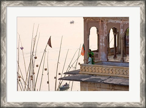 Framed Daily Life Along The Ganges River, Varanasi, India Print