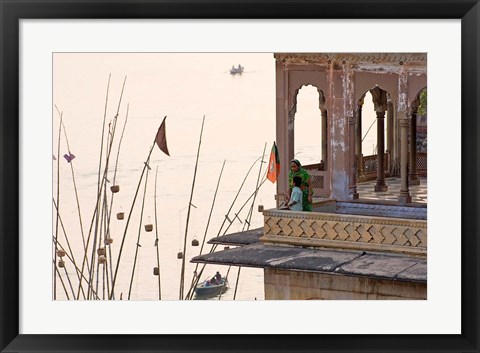 Framed Daily Life Along The Ganges River, Varanasi, India Print