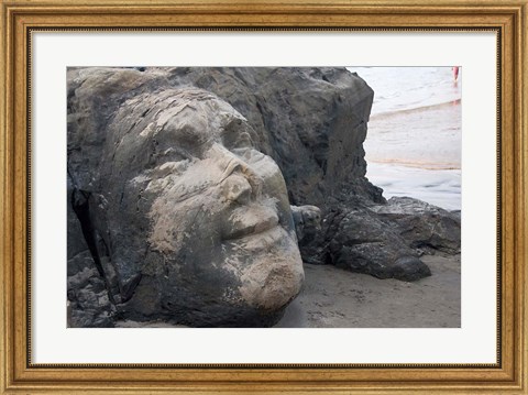 Framed Famous Face of Shiva on the Rock on Vagator Beach, Goa, India Print