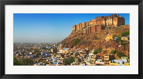 Framed Cityscape of the Blue City with Meherangarh, Majestic Fort, Jodhpur, Rajasthan, India Print