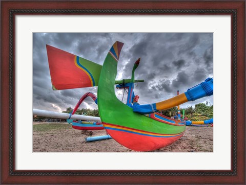 Framed Outrigger boats, called jukungs, on beach, Bali, Indonesia Print