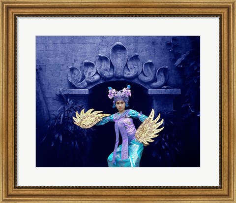 Framed Balinese Dancer in Front of Temple in Ubud, Bali, Indonesia Print