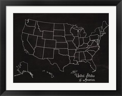 Framed USA Map (chalk) Print