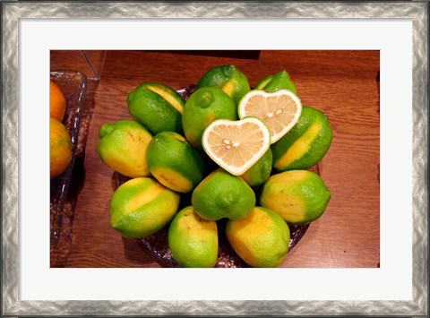 Framed Display of fresh heart shaped limes, Tokyo, Japan Print