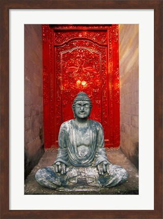 Framed Buddha at Ornate Red Door, Ubud, Bali, Indonesia Print