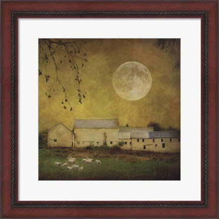 Framed Sheep Under a Harvest Moon Print
