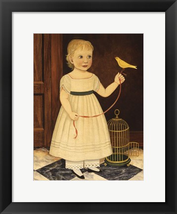 Framed Girl with Bird Print