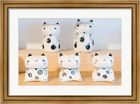 Framed Souvenir Ceramic Cats, Kyoto, Japan Print
