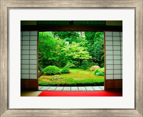 Framed Traditional Architecture and Zen Garden, Kyoto, Japan Print