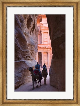 Framed Tourists in Al-Siq leading to Facade of Treasury (Al Khazneh), Petra, Jordan Print