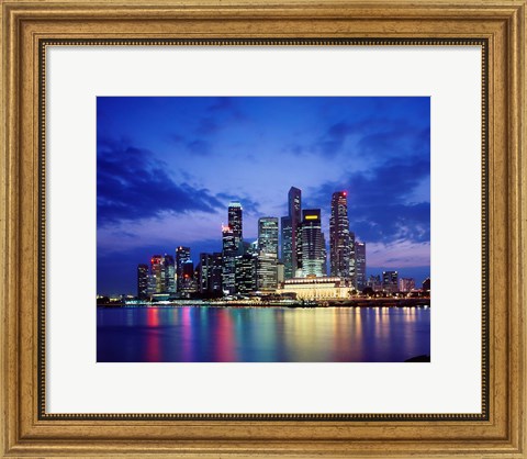 Framed Singapore Skyline at Night Print