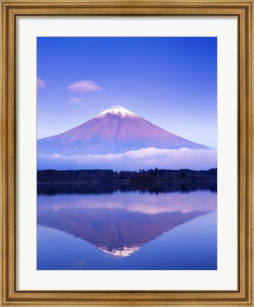 Framed Mt Fuji with Lenticular Cloud, Motosu Lake, Japan Print