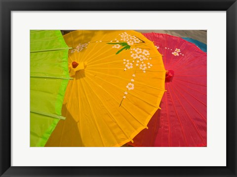 Framed Birghtly Colored Parasols, Bulguksa Temple, Gyeongju, South Korea Print