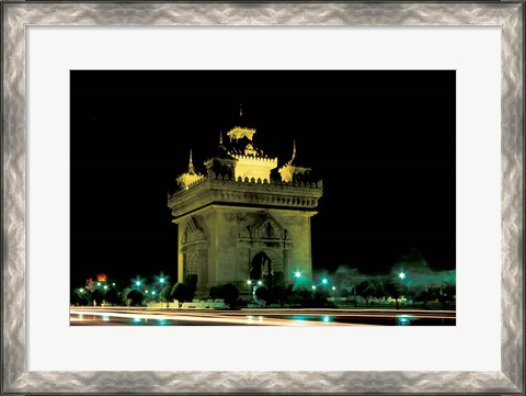 Framed Patuxai (Arch of Triumph) at Night, Luang Prabang, Laos Print
