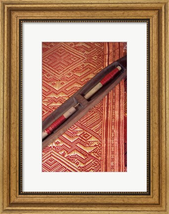 Framed Weaving Shuttle with Colorful Fabric, Luang Prabang, Laos Print