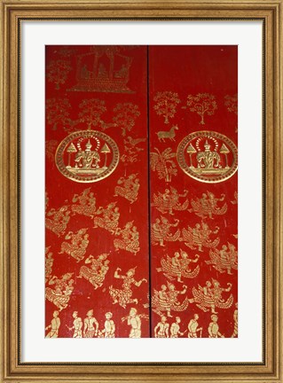 Framed Decorated Door at Wat Xeomg Tong, Laos Print