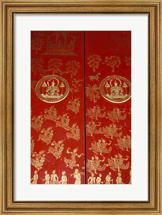 Framed Decorated Door at Wat Xeomg Tong, Laos Print