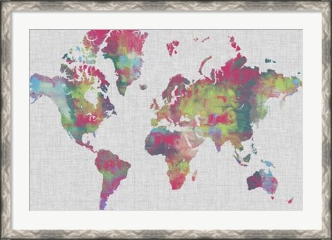 Framed Impasto Map of the World Print