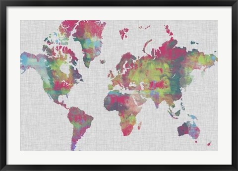 Framed Impasto Map of the World Print