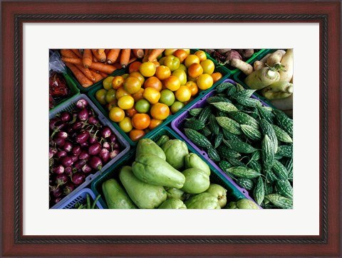 Framed Asia, Singapore. Fresh produce for sale at street market Print