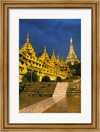 Framed Asia, Myanmar, Yangon. Shwedagon Pagoda at night. Print