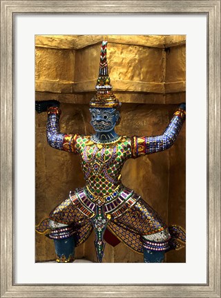 Framed Close-up of beautiful gold decorations at Emerald Buddha in Grand Palace in Bangkok Thailand Print