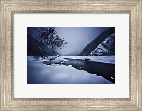 Framed Small river in the misty, snowy mountains of Ritsa Nature Reserve Print