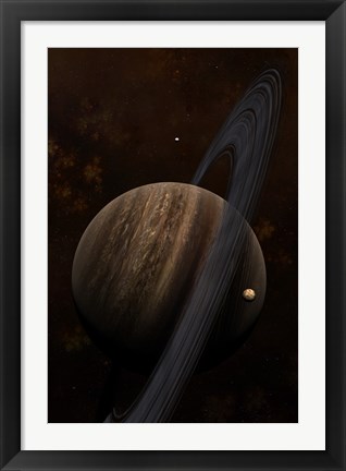 Framed Artist&#39;s concept of a ringed gas giant and its moons Print