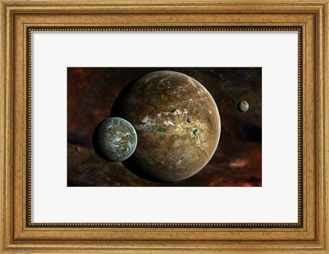 Framed system of extraterrestrial planets and their moons Print