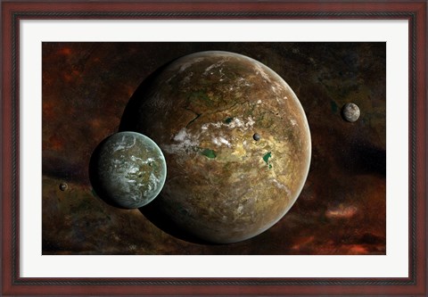 Framed system of extraterrestrial planets and their moons Print