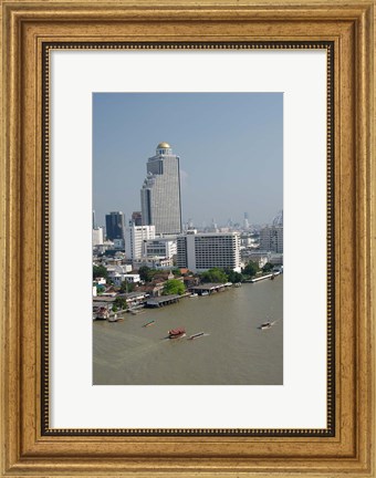 Framed Downtown Bangkok skyline view with Chao Phraya river, Thailand Print