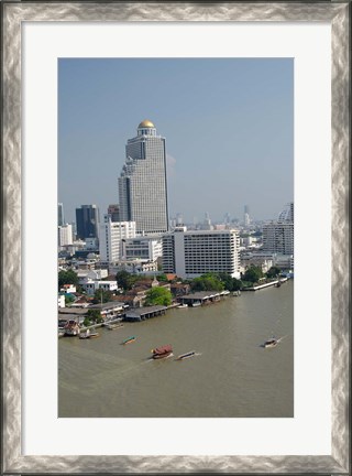 Framed Downtown Bangkok skyline view with Chao Phraya river, Thailand Print