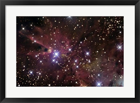 Framed Cone Nebula and Christmas Tree Cluster Print