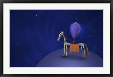 Framed Guitar Playing Martian on a Horse Print