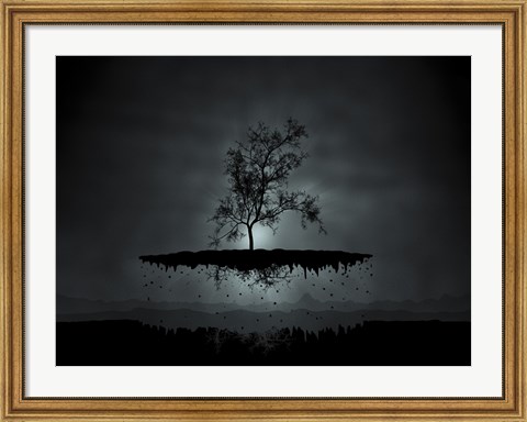 Framed Flying Tree ( digitally generated - black) Print