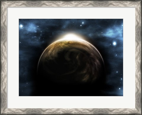 Framed Sunrise Over a Planet (digitally generated) Print