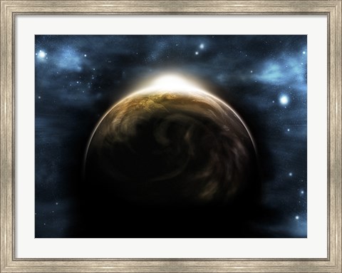 Framed Sunrise Over a Planet (digitally generated) Print